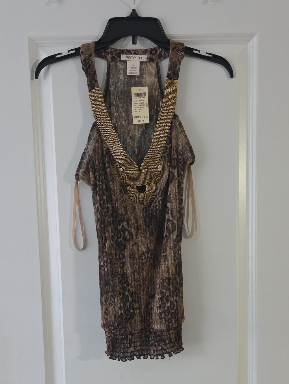 Arden B Gold-Beaded Brown Animal Print Tank